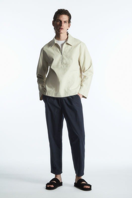 TAPERED POPLIN PULL-ON PANTS - NAVY - Trousers - COS