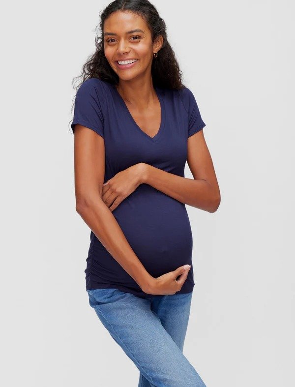 V-Neck Side Ruched Maternity TeeV-Neck Side Ruched Maternity Tee