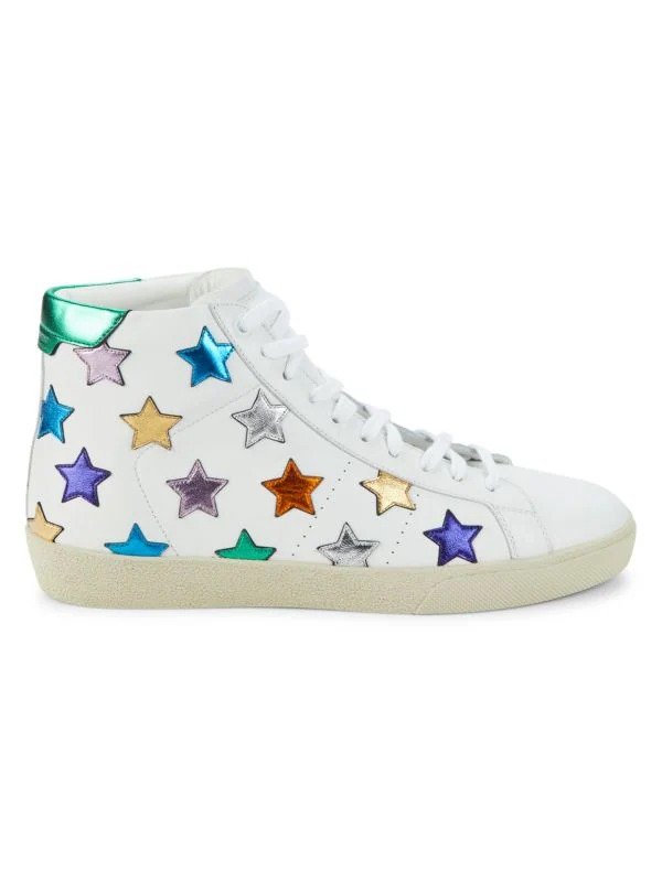 Star Patch Leather High Top Sneakers