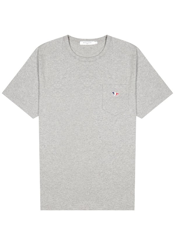 Grey melange embroidered cotton T-shirt