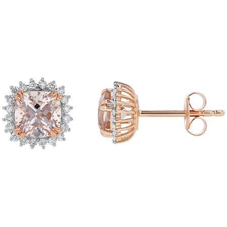 Pink Morganite and Brilliant White Diamond Earrings in 14K Pink Gold - Sam's Club