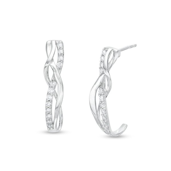 1/5 CT. T.W. Diamond Intertwined J-Hoop Earrings in Sterling Silver|Zales