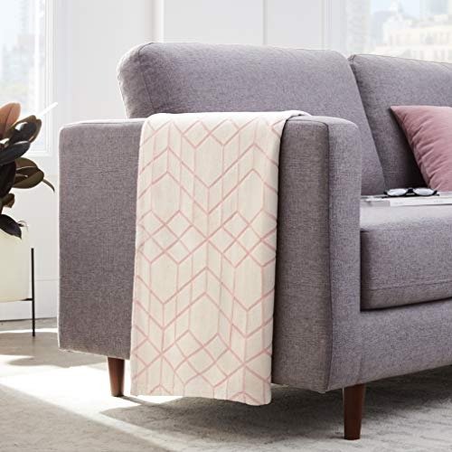 Modern 100% Cotton Geometric Design Throw Blanket - 60 x 50 Inch, Blush