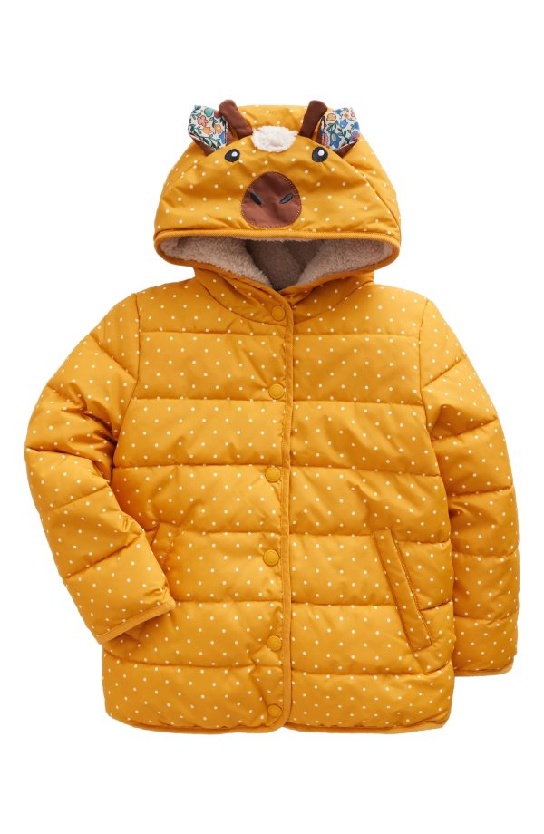 Kids' Polka Dot Applique Hooded Puffer Coat