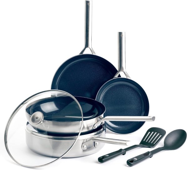 Cookware Tri-Ply Stainless Steel Ceramic Nonstick, 7 Piece