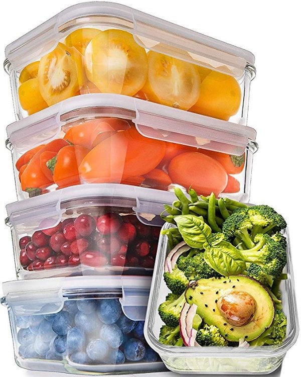Glass Meal Prep Containers - Food Prep Containers with Lids Meal Prep - Food Storage Containers Airtight - Lunch Containers Portion Control Containers Bpa-Free (5 Pack,30 Ounce)