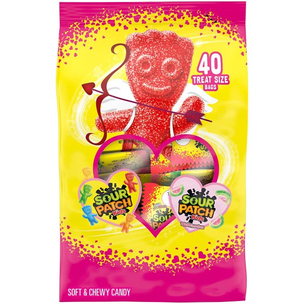 SOUR PATCH KIDS Original & Watermelon Valentine Candy Variety Pack, (40 Snack Packs)