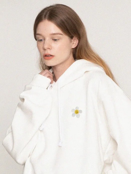 Flower Dot Embroidery White Clip Hoodie