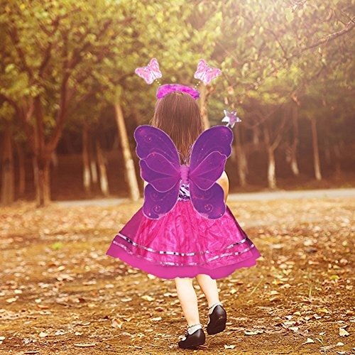 Halloween Girls Dress Up Princess Fairy Costume Set with Dress, Wings, Wand and Headband for Children Ages 3-10