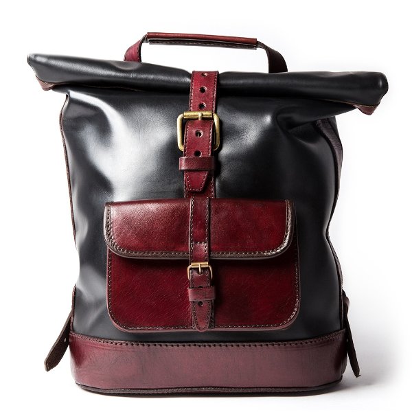 Large Black Roll Top Leather Backpack by Beara Beara