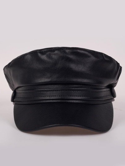 Solid PU Leather Baker Boy Cap