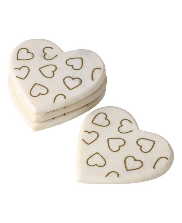 Valentine's Day Marble Heart Coasters, Set of 4, Created for Macy's