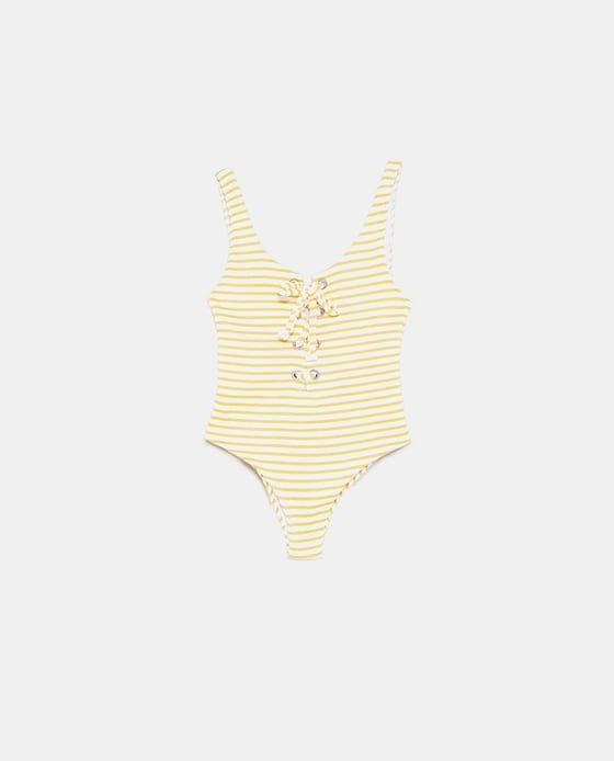 STRIPED LACE-UP SWIMSUIT Details