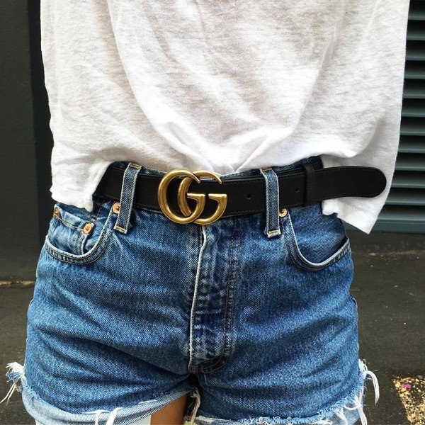Leather Belt with Double G Buckle