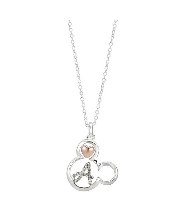 Two-Tone Mickey Mouse Initial Pendant Necklace in Fine Silver Plate