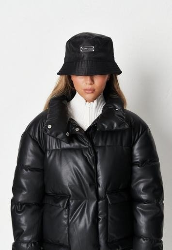 - Black Faux Leather Puffer Coat