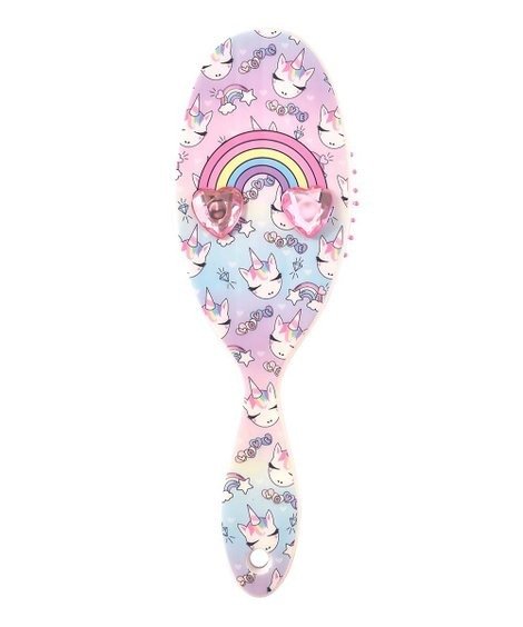 Pink Unicorn Rainbow 'Love' Gem-Detail Hair Brush