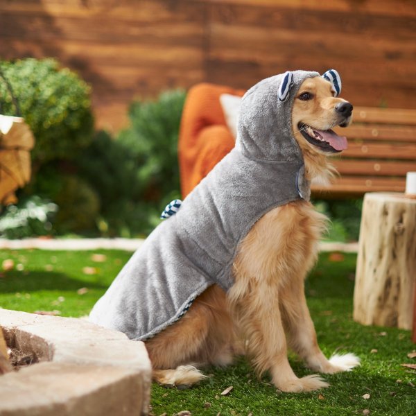 Plush Hooded Insulated Dog & Cat Coat with Bow, Gray, X-Small - Chewy.com