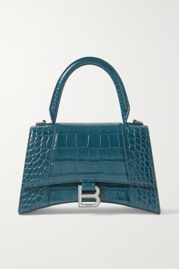 Hourglass small croc-effect leather tote