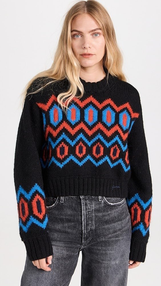 Chunky Graphic Wool Cropped Sweater