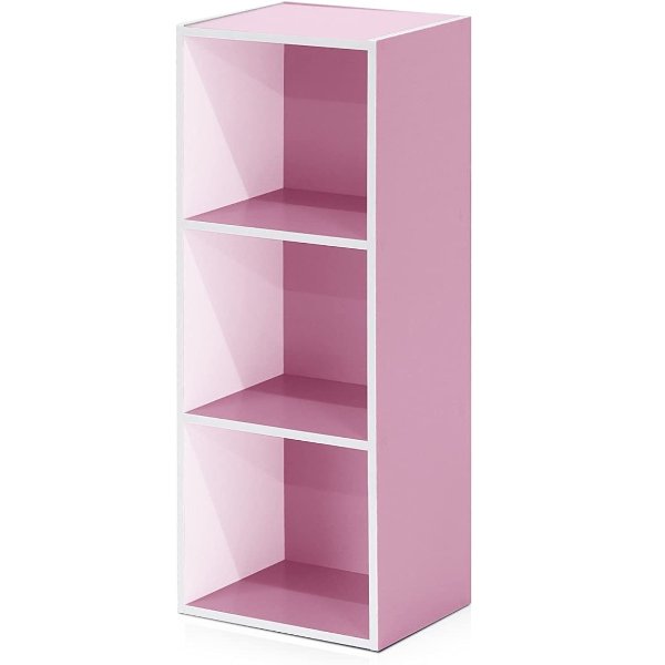 3-Tier Open Shelf Bookcase, White/Pink 11003WH/PI