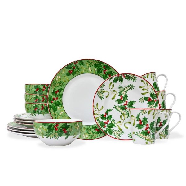 Christmas Foliage Green 16-Piece Dinnerware Set