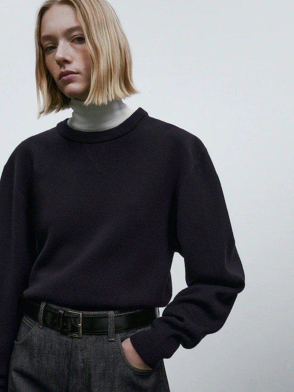 Crew neck sweater in 100% merino wool - Massimo Dutti
