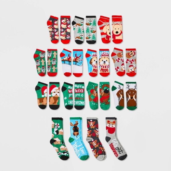Women&#39;s Holiday Dogs 15 Days of Socks Advent Calendar - Assorted Colors 4-10