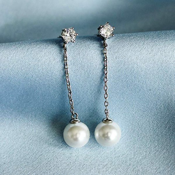 14k Gold Plated Sterling Silver Post Shell Pearl Drop Earrings | Pearl Earrings for Women