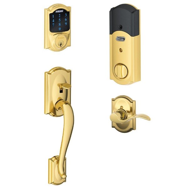 Camelot Bright Brass Connect Smart Lock with Alarm and Right Handed Accent Lever Handleset-FE469NX ACC 605 CAM RH - The Home Depot