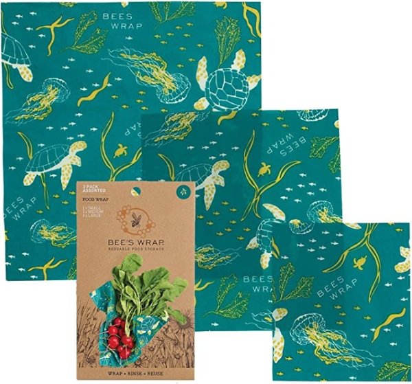 - Assorted 3 Pack - Made in The USA with Certified Organic Cotton - Plastic and Silicone Free - Reusable Beeswax Food Wraps in 3 Sizes (S,M,L)