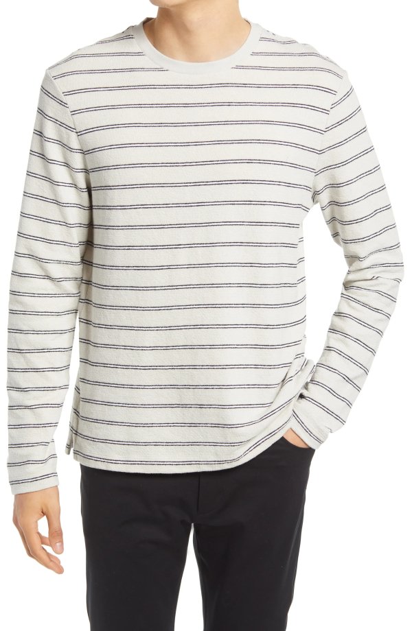 Slim Fit Stripe Long Sleeve Cotton T-Shirt