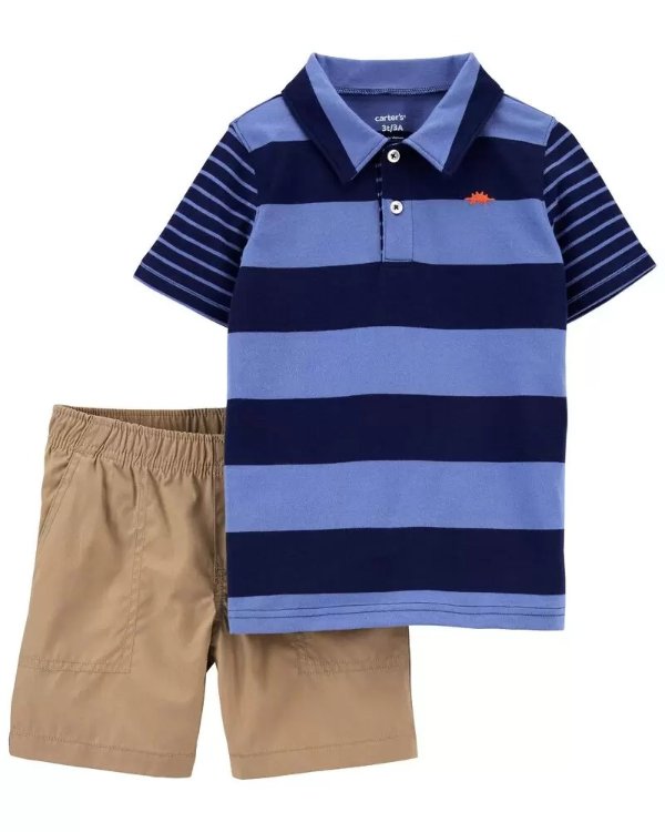 2-Piece Striped Jersey Polo & Short Set