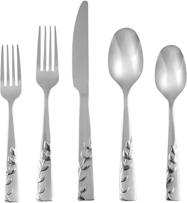 Blossom Sand 20-Piece Flatware Silverware Set, Service for 4, Stainless Steel, Includes Forks/Knives/Spoons, Count, Brushed Finish