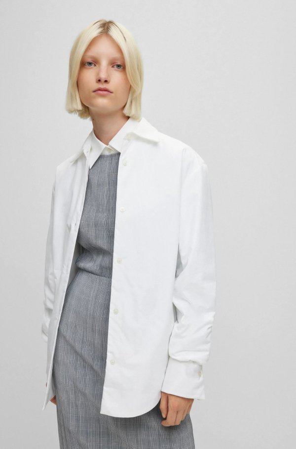 Oversize, padded cotton-poplin shirt jacket