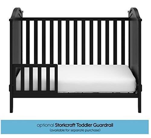 Monterey 3-in-1 Convertible Crib, Black Easily Converts to Toddler Bed & Day Bed, 3-Position Adjustable Height Mattress