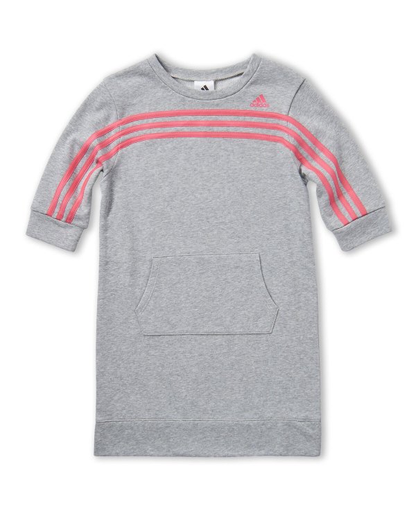 (Girls 7-16) Grey & Pink Long Sleeve 3-Stripe Dress