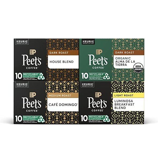 Peet’s Coffee, Dark, Medium, and Light Roast Variety Pack - 40 K-Cup Pods for Keurig Brewers (4 Boxes of 10 K-Cup Pods)