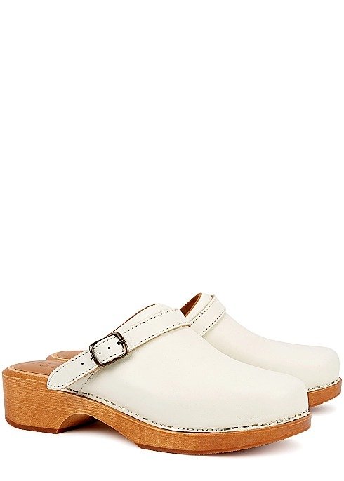Ivory leather clogs