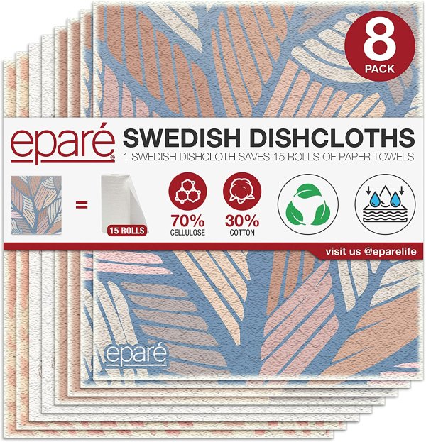 Swedish Dishcloths For Kitchen - Washable Cellulose Dish Cloth - Reusable Paper Towel & Sponge Cloth by Eparé