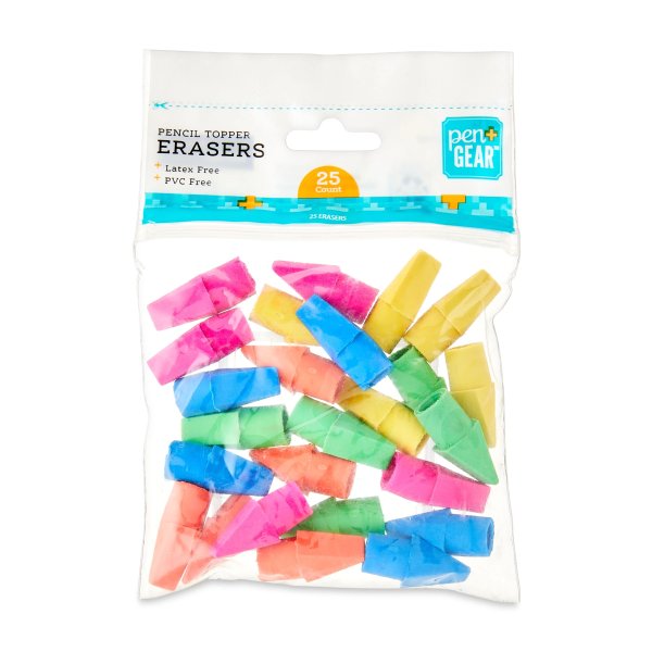 Pencil Topper Erasers, Neon, 25 Count
