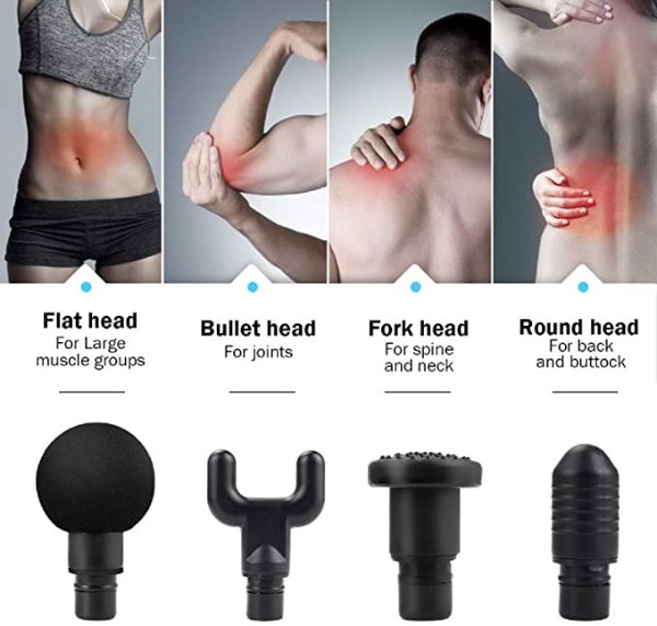 Massage Gun Deep Tissue Percussion Massager for Muscle Pain, Arealer Portable Massage Gun Handheld with 4 Massage Heads 6 Speed Modes, Rechargeable Quiet Machine