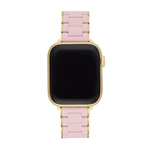 Michelewomen's 38/40/41mm and 42/44/45/49mm barely pink and gold-tone silicone-wrapped stainless steel band for apple w
