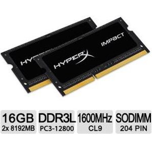 Kingston HyperX Impact 16GB Notebook Memory Module Kit - 2x 8GB, 1600MHz, DDR3L, CL9, 204-Pin SODIMM - HX316LS9IBK2/16