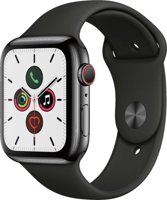 Apple Watch Series 5 (GPS + Cellular) 44mm Space Black Stainless Steel Case with Black Sport Band - Space Black Stainless Steel
