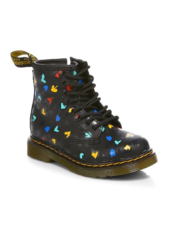 Little Girl's & Girl's 1460 Heart-Print Leather Boots