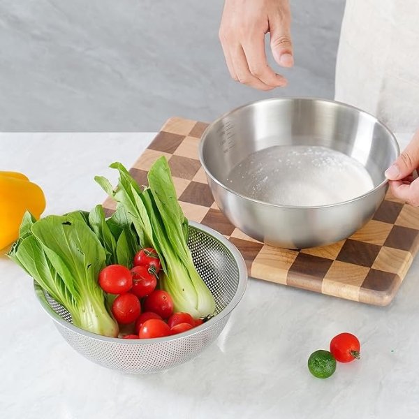 POPGRADE Stainless Steel Rice Washer Strainer Bowl Set