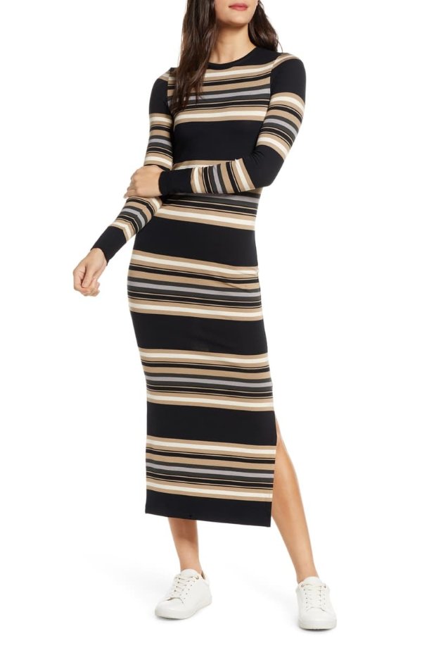 Sweet Stripe Long Sleeve Sweater Dress