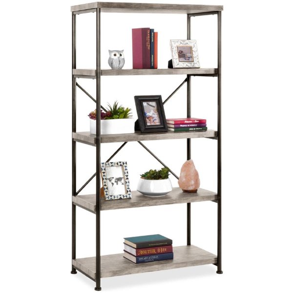 5-Tier Industrial Bookshelf w/ Metal Frame
