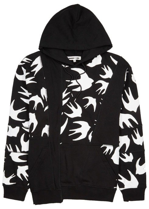 Swallow-print hooded cotton sweatshirt